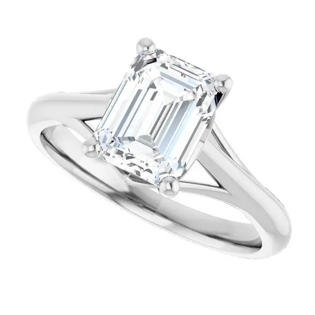 14K White Gold 1.02 CTW Emerald Solitaire Lab Grown Diamond Engagement Ring