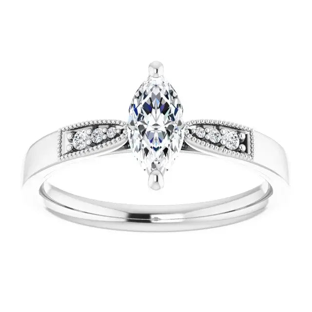 14K White Gold 1.02 CTW Marquise-Cut Lab Grown Diamond Solitaire Engagement Ring with Pavé Band