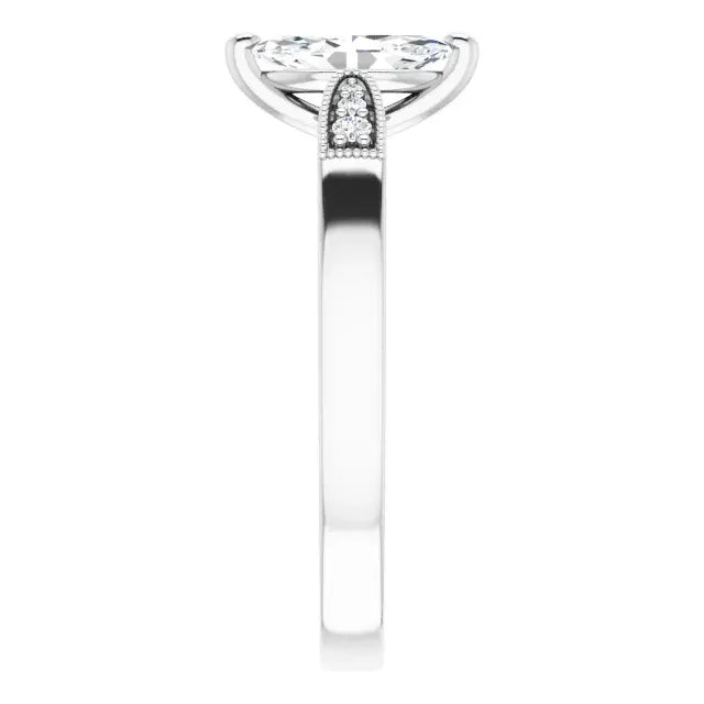 14K White Gold 1.02 CTW Marquise-Cut Lab Grown Diamond Solitaire Engagement Ring with Pavé Band
