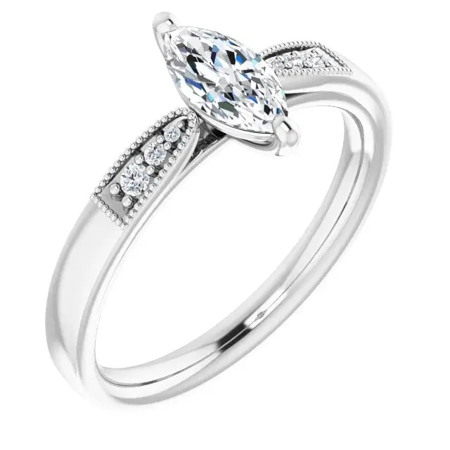 14K White Gold 1.02 CTW Marquise-Cut Lab Grown Diamond Solitaire Engagement Ring with Pavé Band