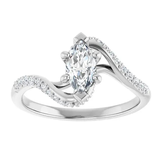 14K White Gold 1.04 CTW Marquise-Cut Lab Grown Diamond Bypass Engagement Ring