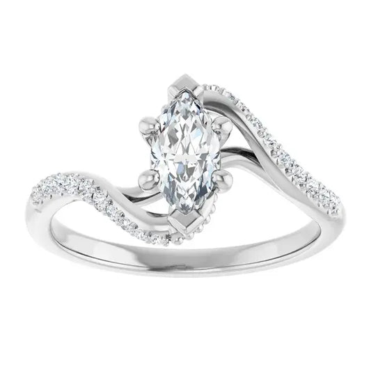 14K White Gold 1.04 CTW Marquise-Cut Lab Grown Diamond Bypass Engagement Ring