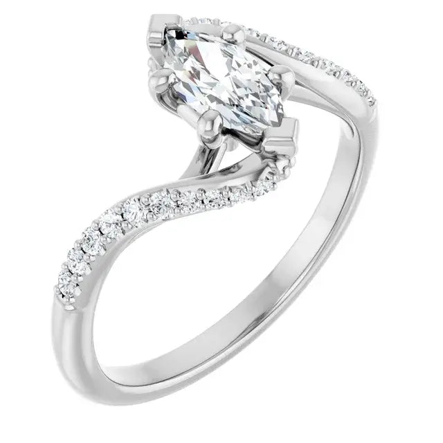 14K White Gold 1.04 CTW Marquise-Cut Lab Grown Diamond Bypass Engagement Ring