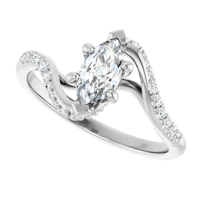 14K White Gold 1.04 CTW Marquise-Cut Lab Grown Diamond Bypass Engagement Ring