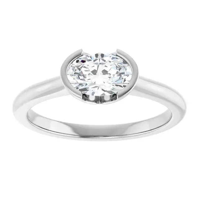 14K White Gold 1.05 CTW Oval-Cut Lab Grown Diamond Half Bezel Engagement Ring