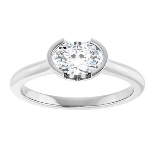 14K White Gold 1.05 CTW Oval-Cut Lab Grown Diamond Half Bezel Engagement Ring