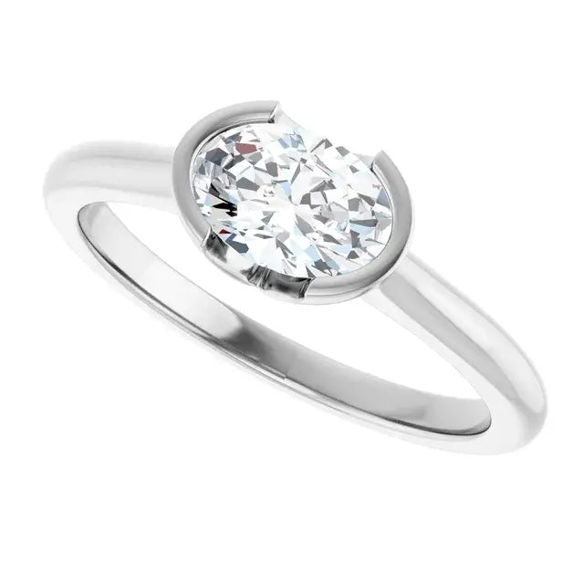 14K White Gold 1.05 CTW Oval-Cut Lab Grown Diamond Half Bezel Engagement Ring