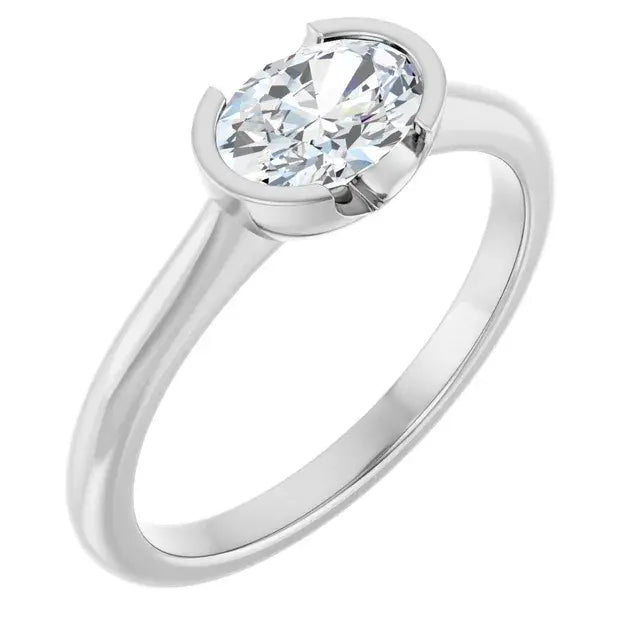 14K White Gold 1.05 CTW Oval-Cut Lab Grown Diamond Half Bezel Engagement Ring