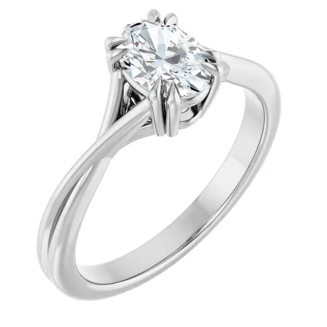 14K White Gold 1.06 CTW Oval Solitaire Criss-Cross Lab Grown Diamond Engagement Ring