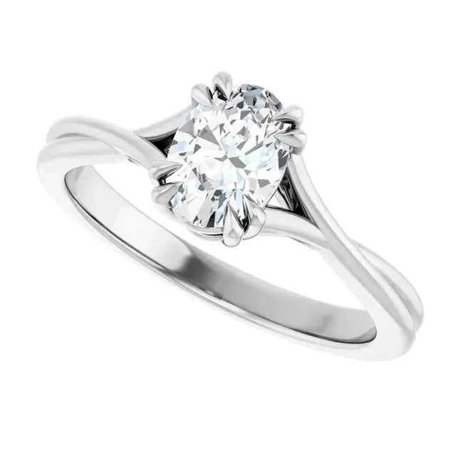 14K White Gold 1.06 CTW Oval Solitaire Criss-Cross Lab Grown Diamond Engagement Ring
