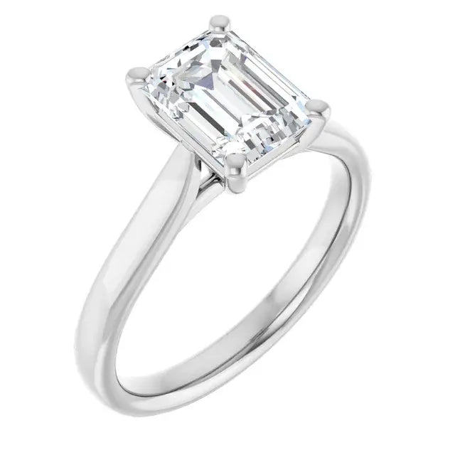 14K White Gold 1.07 CTW Emerald Solitaire Lab Grown Diamond Engagement Ring