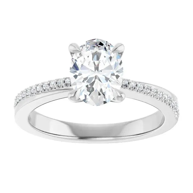 14K White Gold 1.07 CTW Oval-Cut Diamond Engagement Ring with an Accented Setting-