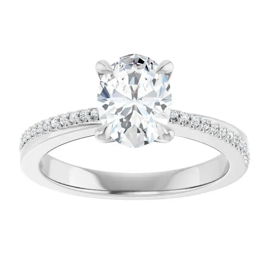 14K White Gold 1.07 CTW Oval-Cut Diamond Engagement Ring with an Accented Setting-