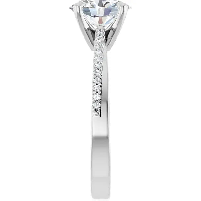 14K White Gold 1.07 CTW Oval-Cut Diamond Engagement Ring with an Accented Setting-