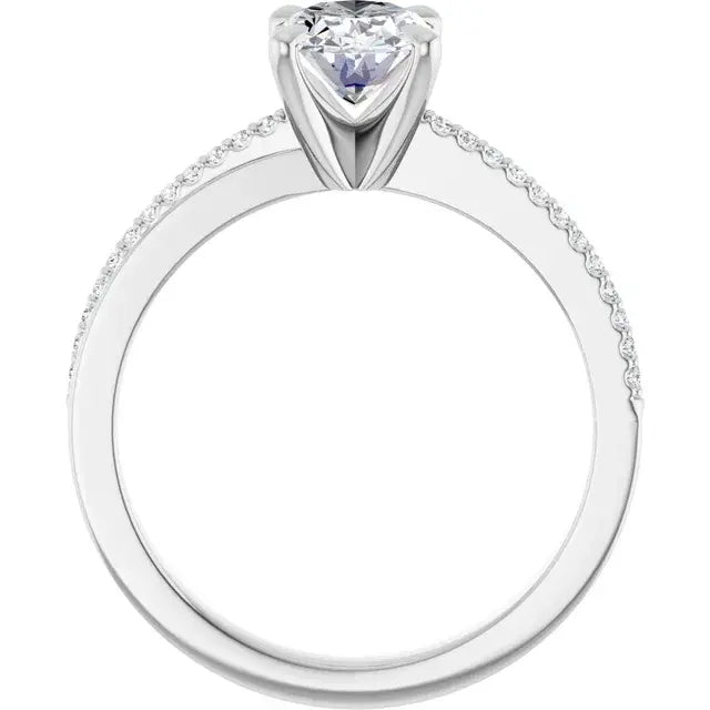 14K White Gold 1.07 CTW Oval-Cut Diamond Engagement Ring with an Accented Setting-