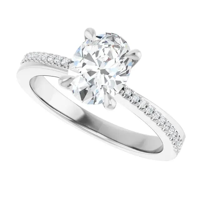14K White Gold 1.07 CTW Oval-Cut Diamond Engagement Ring with an Accented Setting-