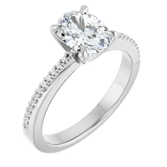 14K White Gold 1.07 CTW Oval-Cut Diamond Engagement Ring with an Accented Setting-