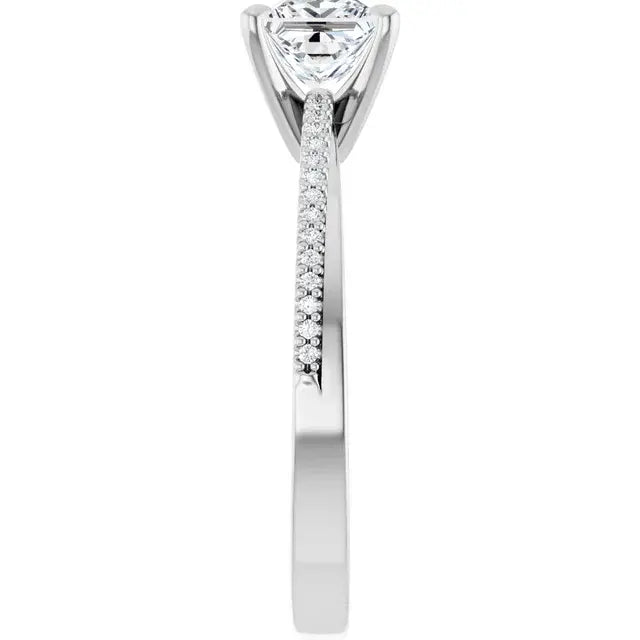 14K White Gold 1.07 CTW Princess Claw Prong Accented Diamond Engagement Ring-