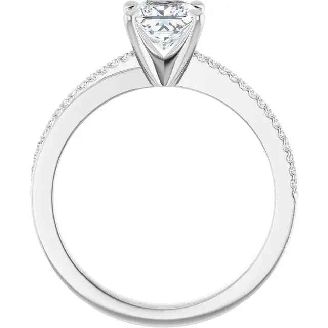 14K White Gold 1.07 CTW Princess Claw Prong Accented Diamond Engagement Ring-