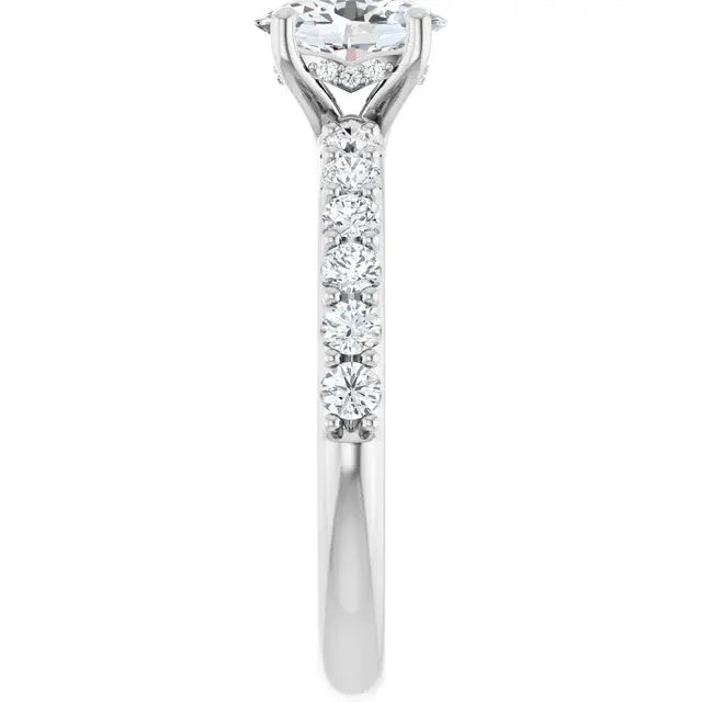 14K White Gold 1.09 CTW Oval-Cut Diamond Engagement Ring with Pavé Band-