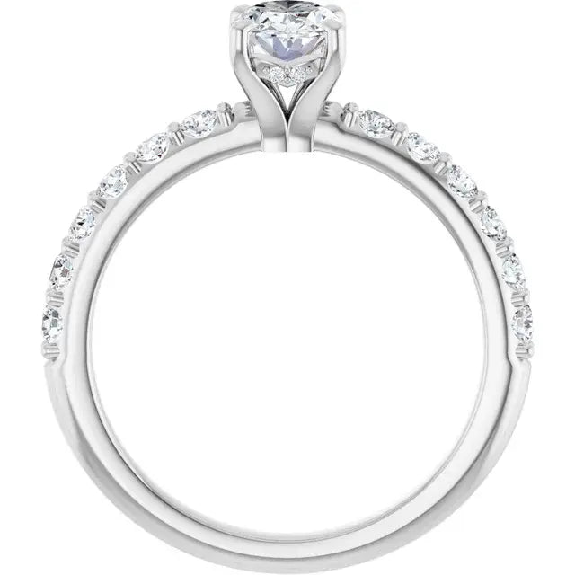 14K White Gold 1.09 CTW Oval-Cut Diamond Engagement Ring with Pavé Band-