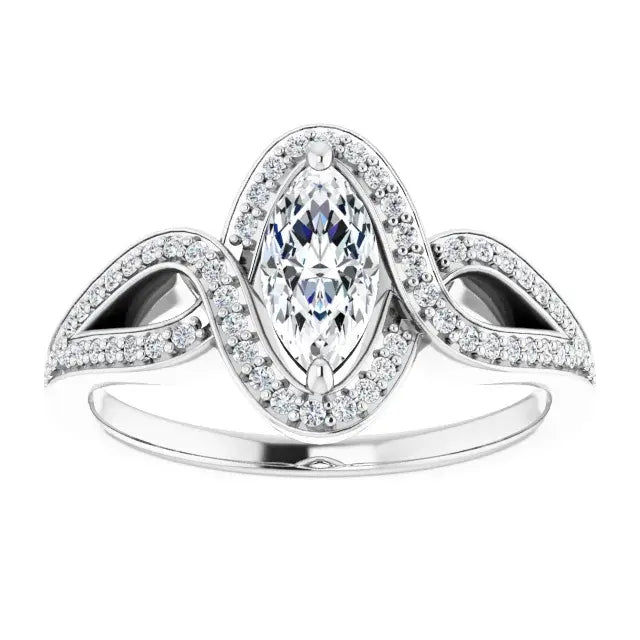 14K White Gold 1.10 CTW Marquise Halo Lab Grown Diamond Engagement Ring