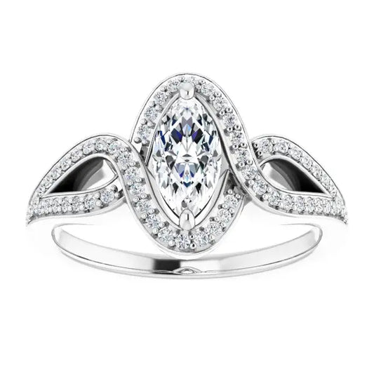 14K White Gold 1.10 CTW Marquise Halo Lab Grown Diamond Engagement Ring