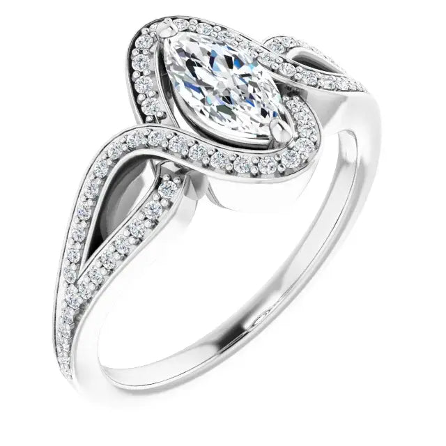 14K White Gold 1.10 CTW Marquise Halo Lab Grown Diamond Engagement Ring