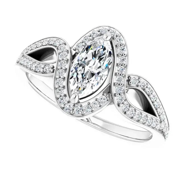 14K White Gold 1.10 CTW Marquise Halo Lab Grown Diamond Engagement Ring