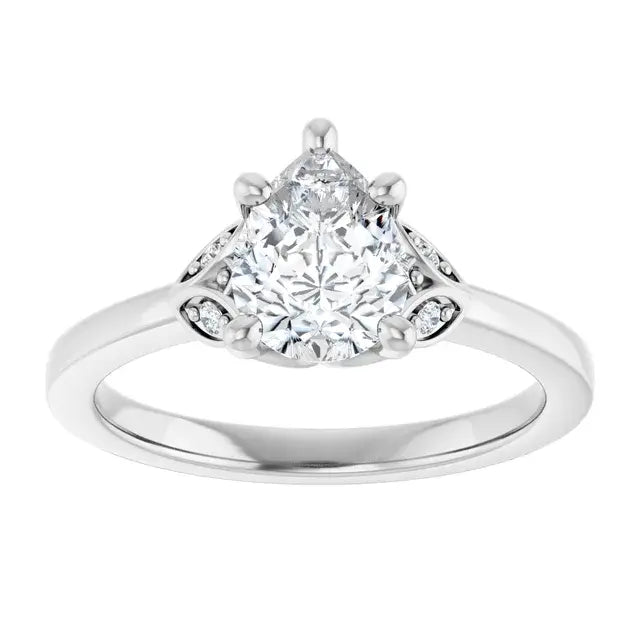 14K White Gold 1.11 CTW Pear-Cut Lab Grown Diamond Solitaire Engagement Ring with Pavé Band