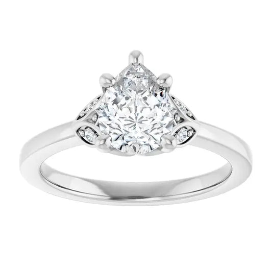 14K White Gold 1.11 CTW Pear-Cut Lab Grown Diamond Solitaire Engagement Ring with Pavé Band