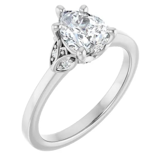 14K White Gold 1.11 CTW Pear-Cut Lab Grown Diamond Solitaire Engagement Ring with Pavé Band