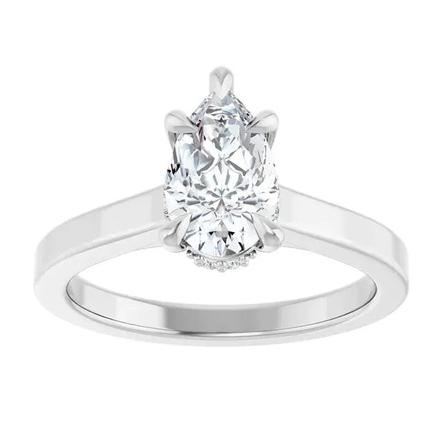 14K White Gold 1.12 CTW Pear Hidden Halo Solitaire Diamond Engagement Ring-