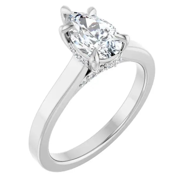 14K White Gold 1.12 CTW Pear Hidden Halo Solitaire Diamond Engagement Ring-