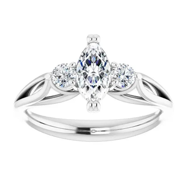 14K White Gold 1.13 CTW Marquise-Cut Lab Grown Diamond Three Stone Engagement Ring