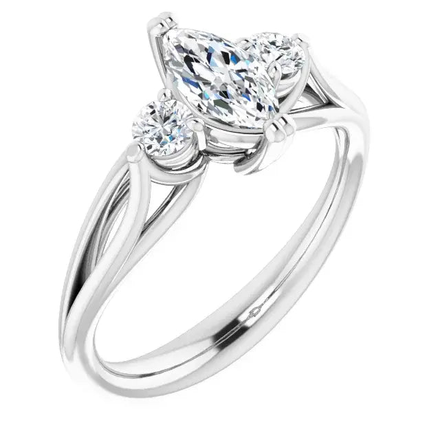 14K White Gold 1.13 CTW Marquise-Cut Lab Grown Diamond Three Stone Engagement Ring