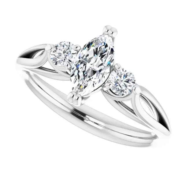14K White Gold 1.13 CTW Marquise-Cut Lab Grown Diamond Three Stone Engagement Ring