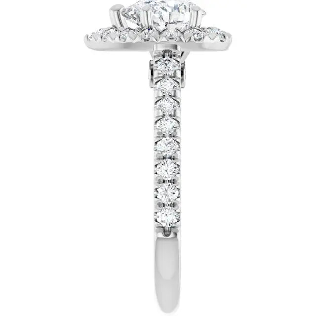 14K White Gold 1.14 CTW Pear Cut Halo Diamond Engagement Ring with Pavé Band-