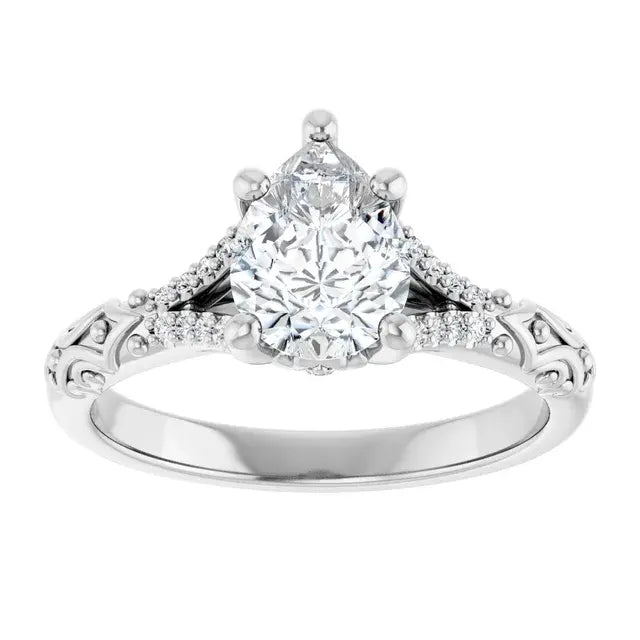 14K White Gold 1.14 CTW Pear Solitaire Sculptural Lab Grown Diamond Engagement Ring