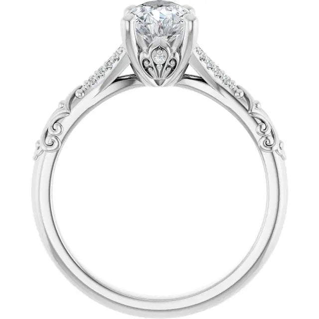 14K White Gold 1.14 CTW Pear Solitaire Sculptural Lab Grown Diamond Engagement Ring