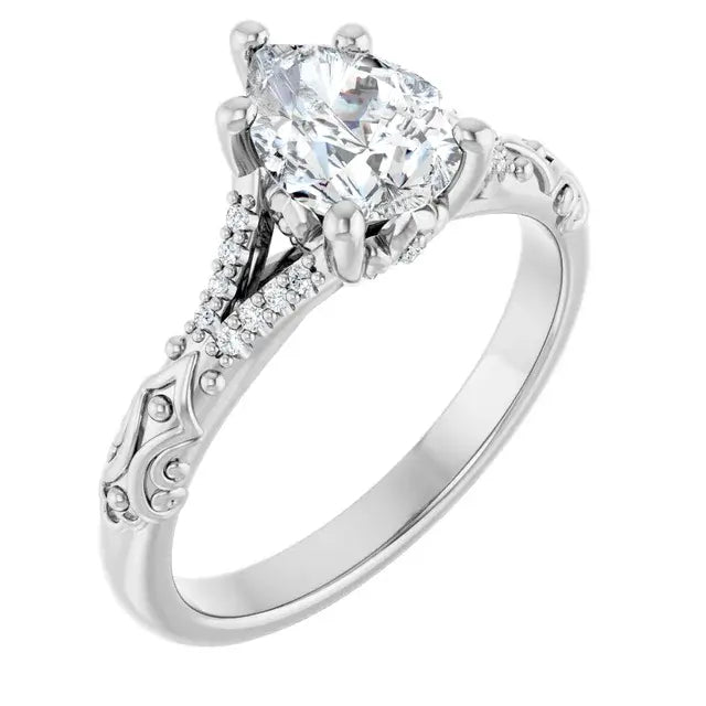14K White Gold 1.14 CTW Pear Solitaire Sculptural Lab Grown Diamond Engagement Ring