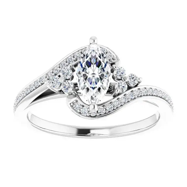 14K White Gold 1.16 CTW Marquise Bypass Lab Grown Diamond Engagement Ring with Pavé Band