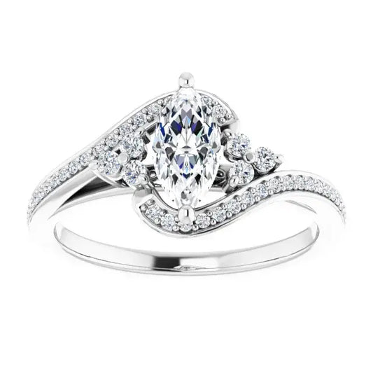 14K White Gold 1.16 CTW Marquise Bypass Lab Grown Diamond Engagement Ring with Pavé Band