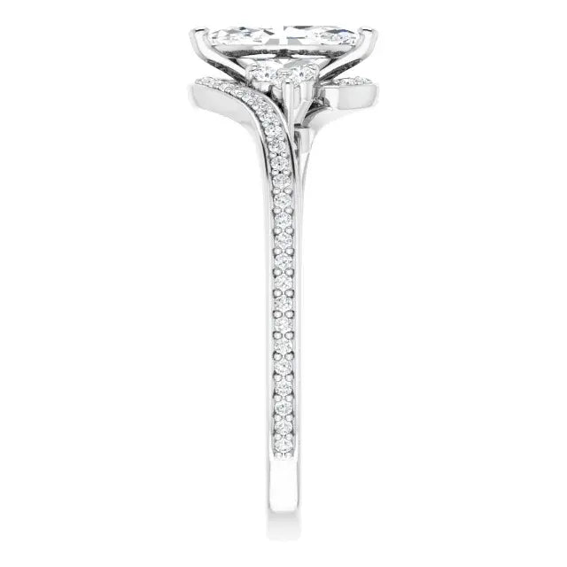 14K White Gold 1.16 CTW Marquise Bypass Lab Grown Diamond Engagement Ring with Pavé Band