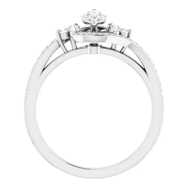 14K White Gold 1.16 CTW Marquise Bypass Lab Grown Diamond Engagement Ring with Pavé Band