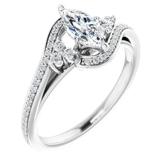 14K White Gold 1.16 CTW Marquise Bypass Lab Grown Diamond Engagement Ring with Pavé Band