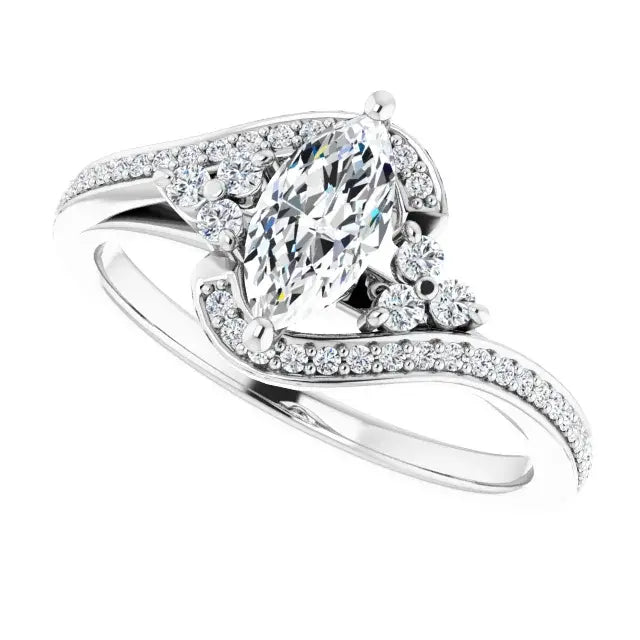 14K White Gold 1.16 CTW Marquise Bypass Lab Grown Diamond Engagement Ring with Pavé Band