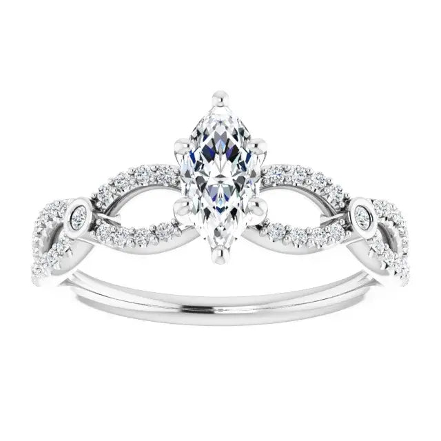 14K White Gold 1.17 CTW Marquise Bypass Lab Grown Diamond Engagement Ring with Pavé Band