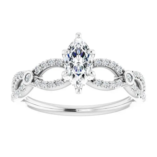 14K White Gold 1.17 CTW Marquise Bypass Lab Grown Diamond Engagement Ring with Pavé Band