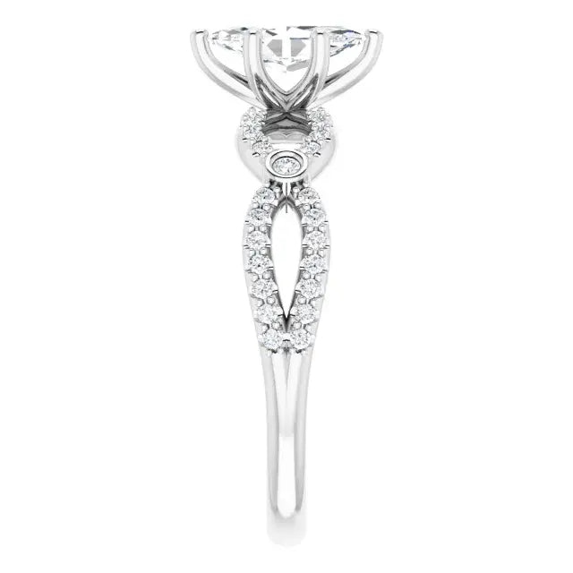 14K White Gold 1.17 CTW Marquise Bypass Lab Grown Diamond Engagement Ring with Pavé Band